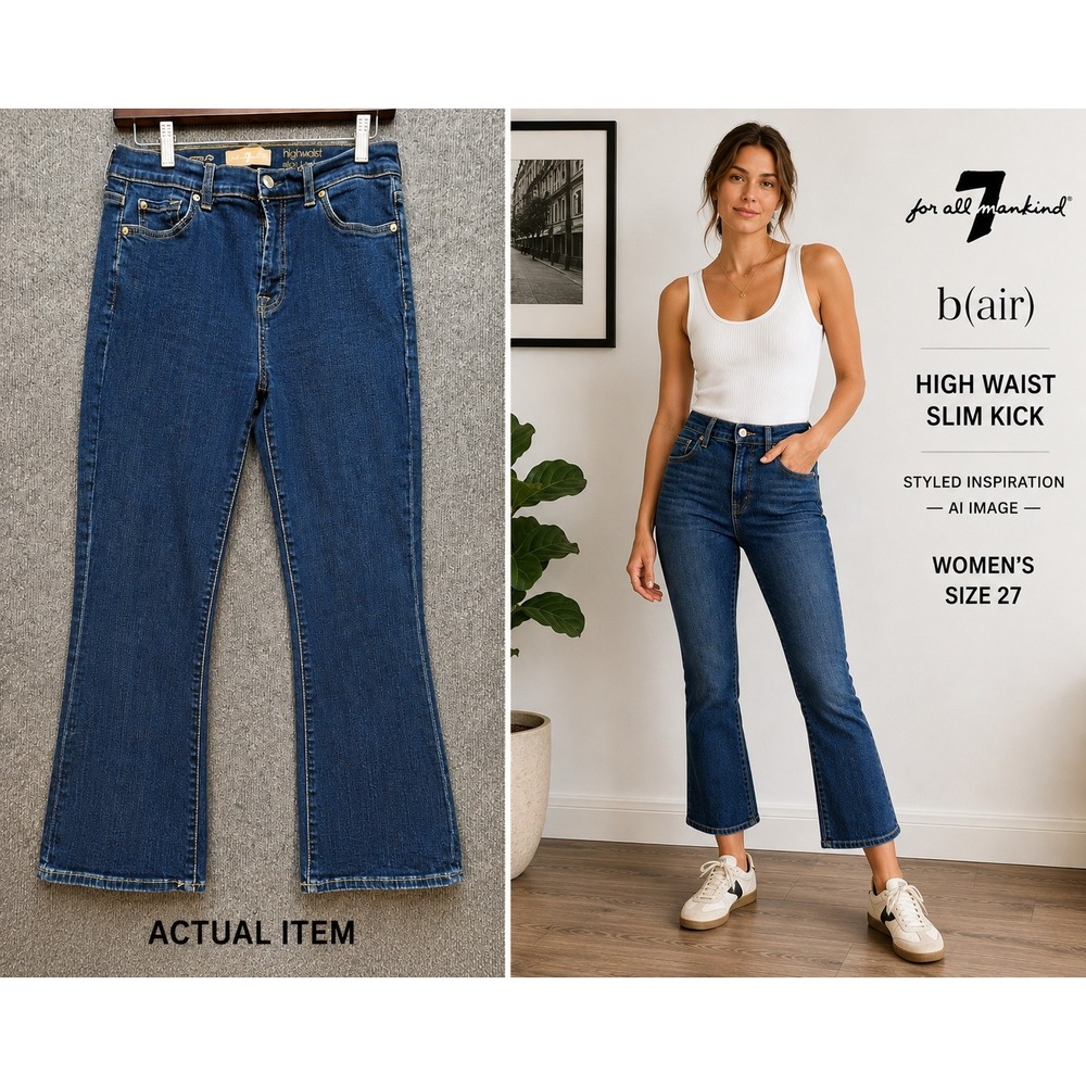 7 For All Mankind Slim Kick Jeans Womens 27 Blue Excellent High Waist b(air)